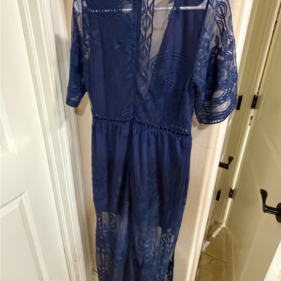 Boutique Navy Lace Maxi Dress with Sheer Details - Picture 2 of 6